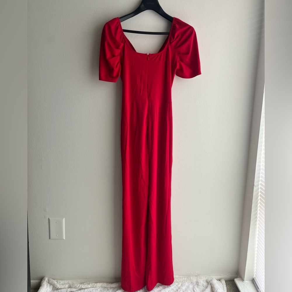 Red Bow tie Wide-Leg Jumpsuit with Tie Waist Women’s Size Large